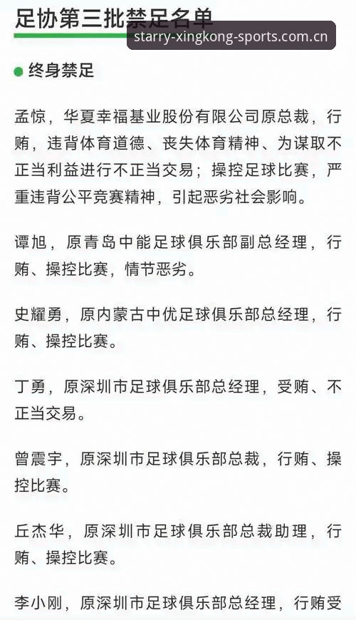 资深球迷分享：从足协第三批禁足名单看中国足球治理，XINGKONG移动端观赛体验有感